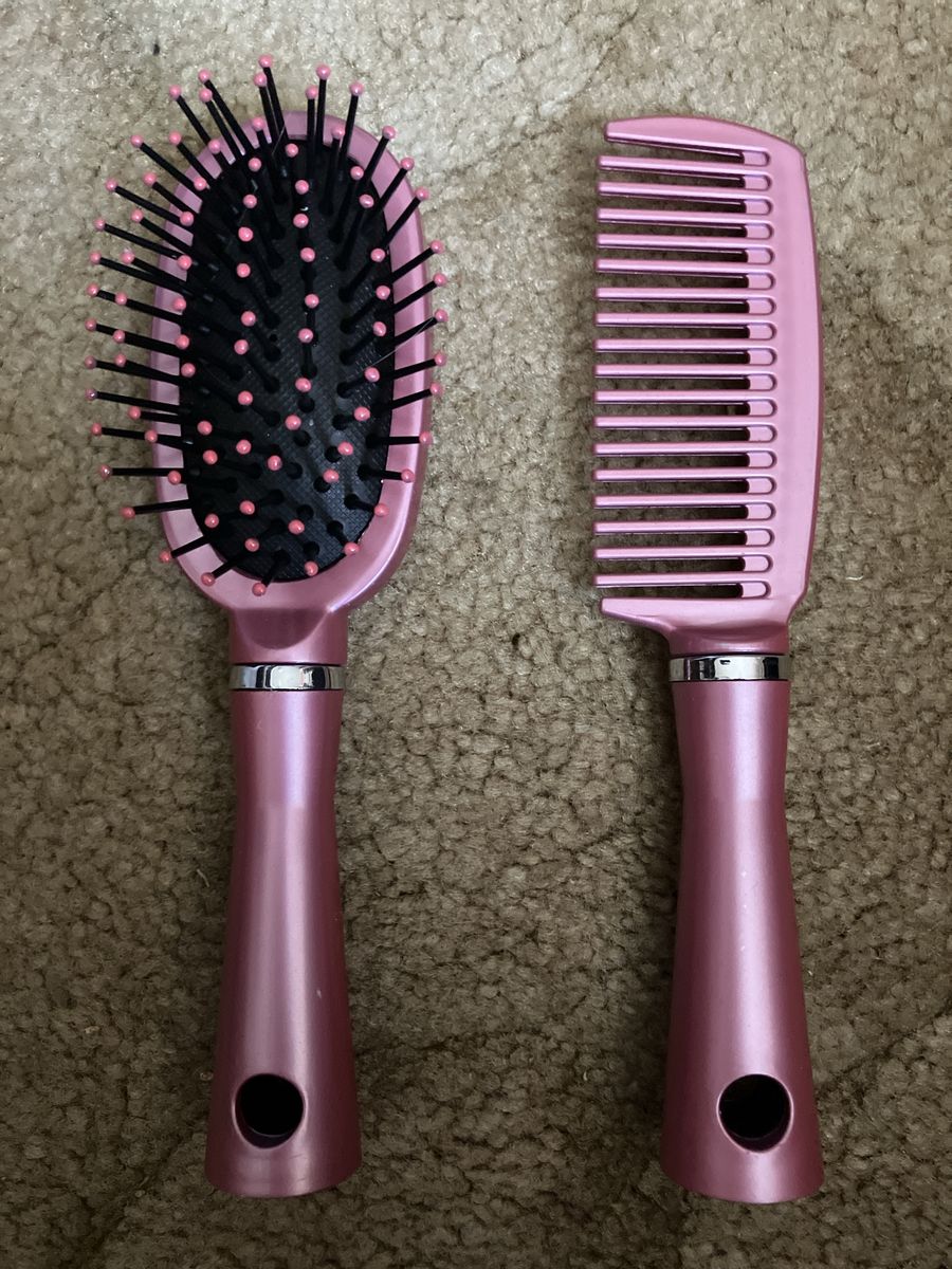 New Pink Paddle Hair Brush & Wide-Tooth Comb Set - Hair Detangling & Styling Tools