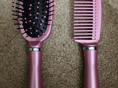 New Pink Paddle Hair Brush & Wide-Tooth Comb Set - Hair Detangling & Styling Tools