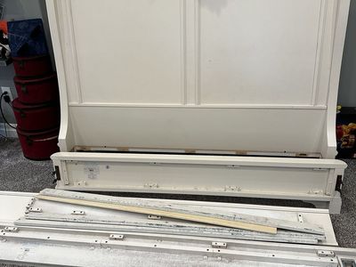 White Wooden Sleigh Bed Frame disassembled queen size