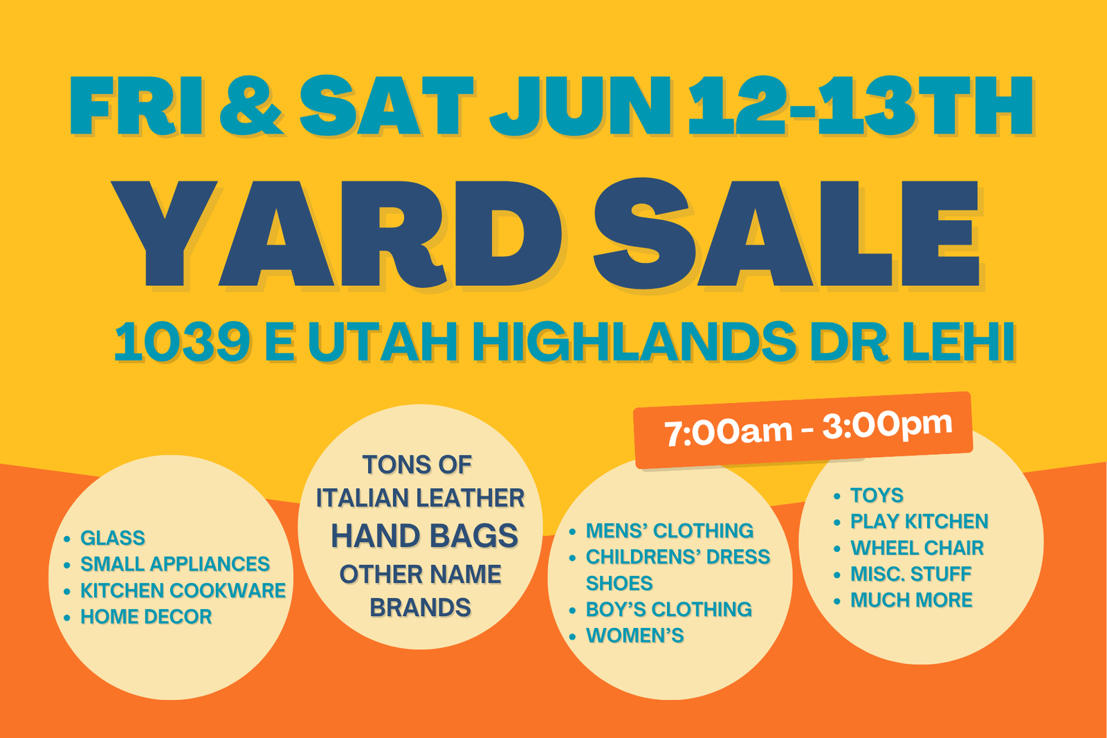 YARD SALE Jun 12-13th Fri & Sat - Tons of high quality Handbags, cookware, clothings, and much more