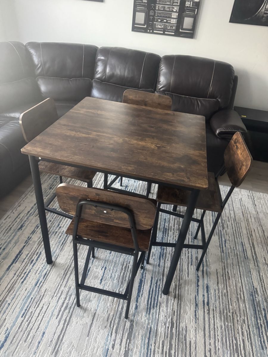 5-Piece Counter Height Dining Table Set, Industrial Kitchen Table and Chairs for 4