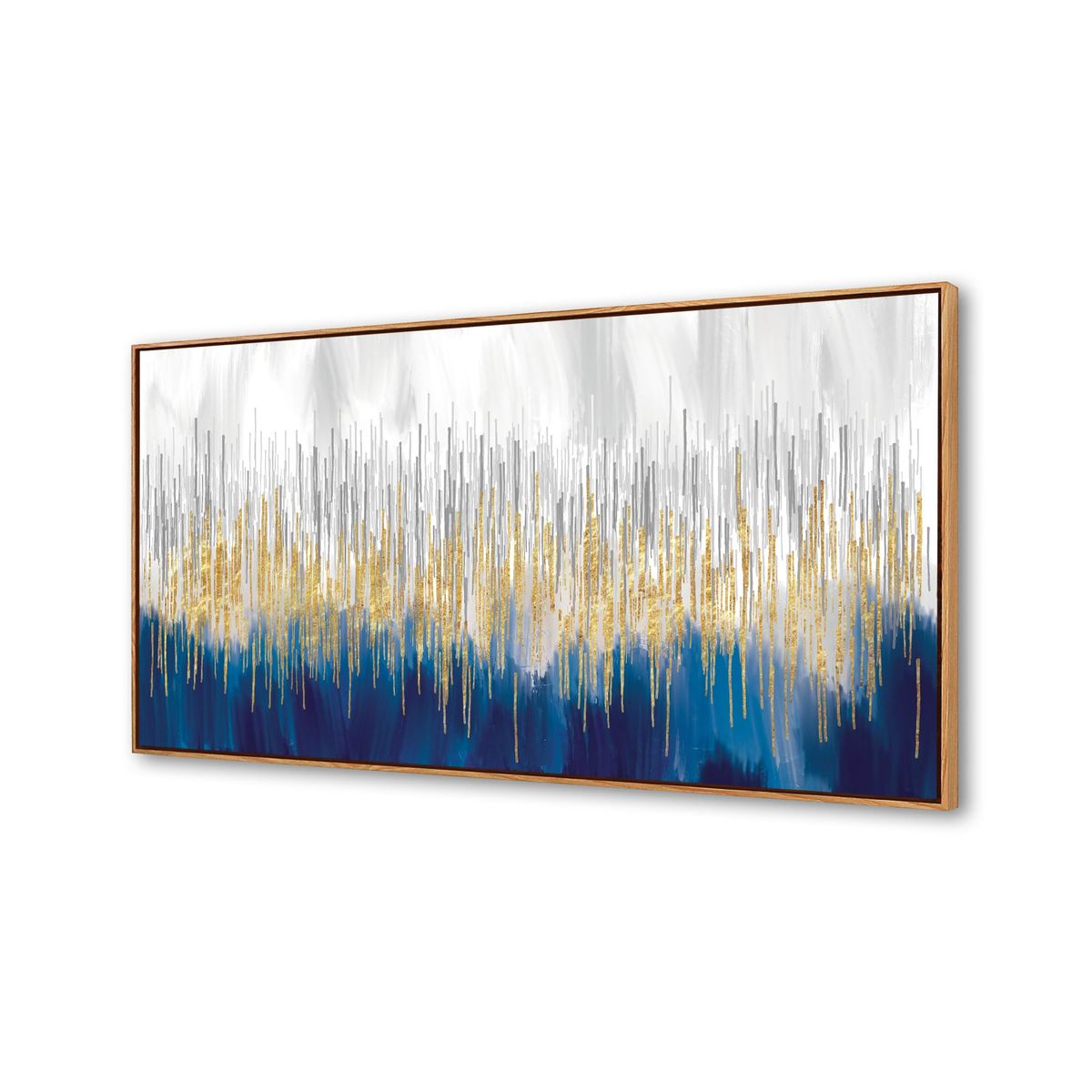 NEW 60"x30" Modern Abstract Canvas Wall Art - Blue, White & Gold
