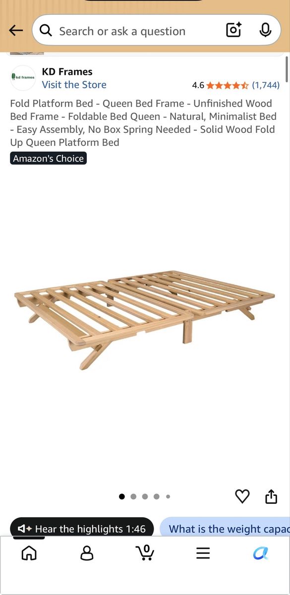 Fold Platform Bed - Queen Bed Frame - Unfinished Wood Bed Frame - Foldable Bed Queen