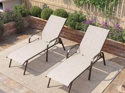 Metal Adjustable Outdoor Chaise Lounge Set Beige