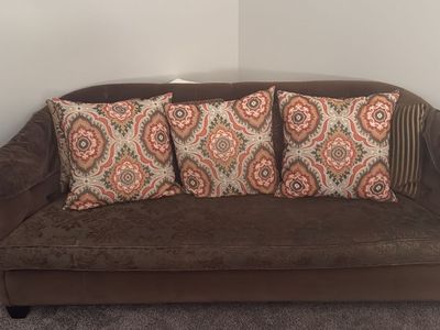 LEE Industries RAYINA Chocolate Loveseat 84" Wide with Decorative Pillows
