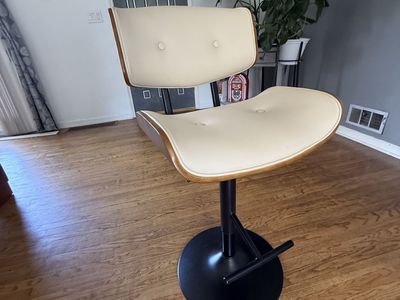 Modern Adjustable Swivel Bar Stool with Faux Leather Cushion & Wood Grain Finish #2 (100 each)
