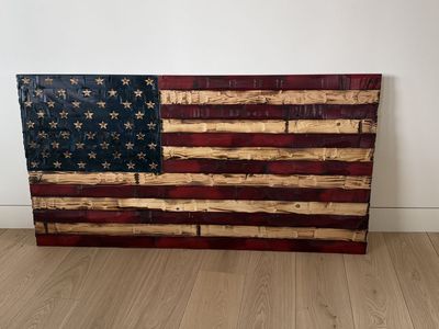 Handmade Wooden American Flag Wall Art - Torched Wood, Rustic Decor - Patriotic Home Display