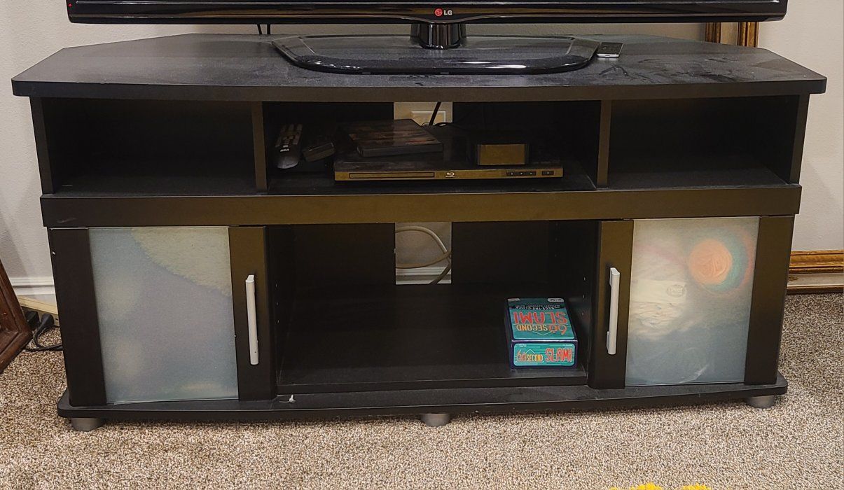 Black TV Stand/Media Console with Frosted Glass Sliding Doors - 45.5" W x 20" D