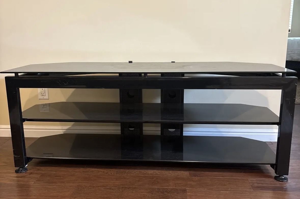Black Glass and Metal TV Stand Media Console with Shelves