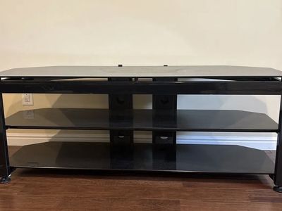 Black Glass and Metal TV Stand Media Console with Shelves