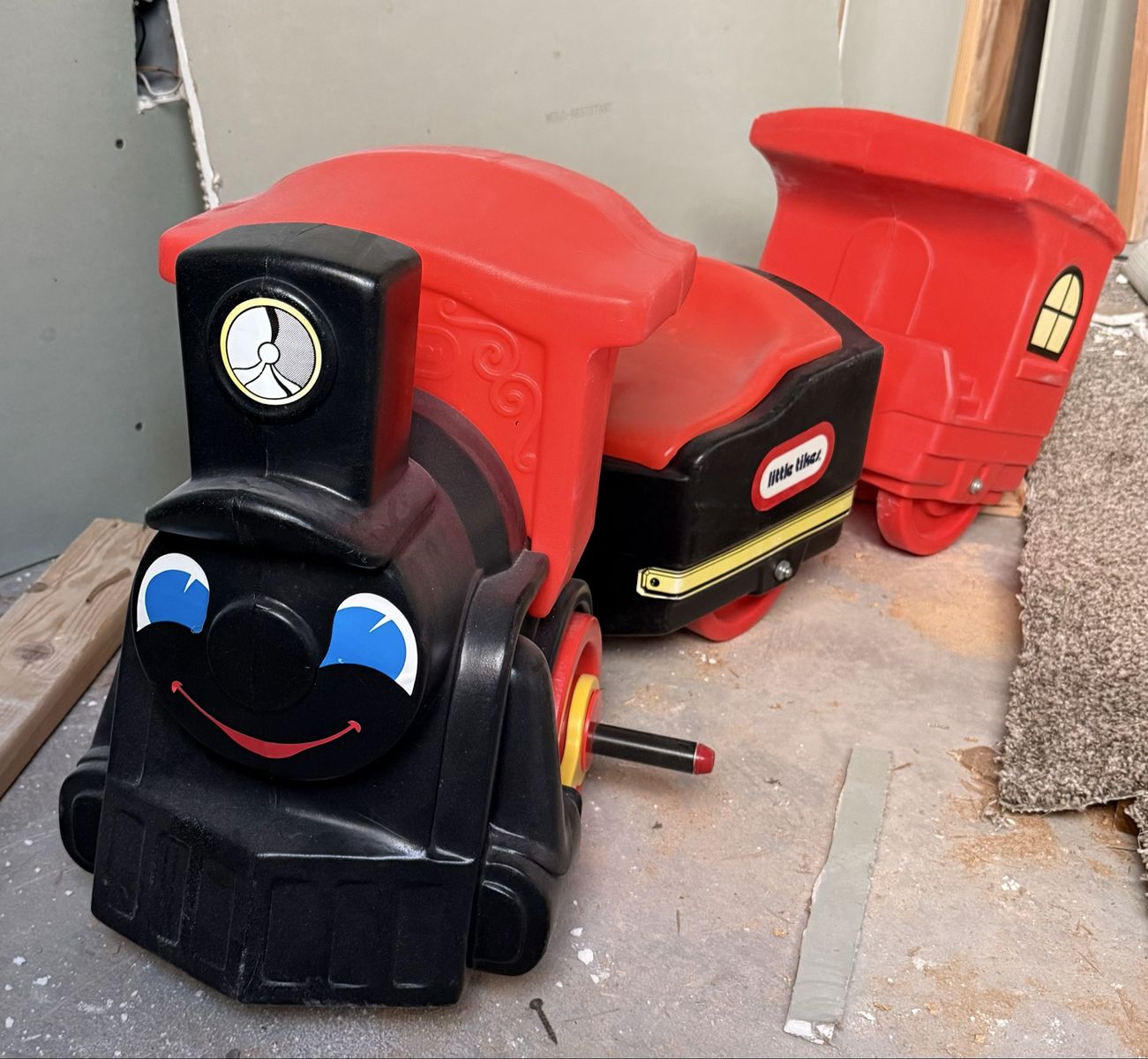 Vintage Little Tikes Ride-On Train with Trailer & Track - Classic Red & Black Toddler Toy