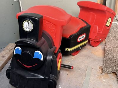 Vintage Little Tikes Ride-On Train with Trailer & Track - Classic Red & Black Toddler Toy