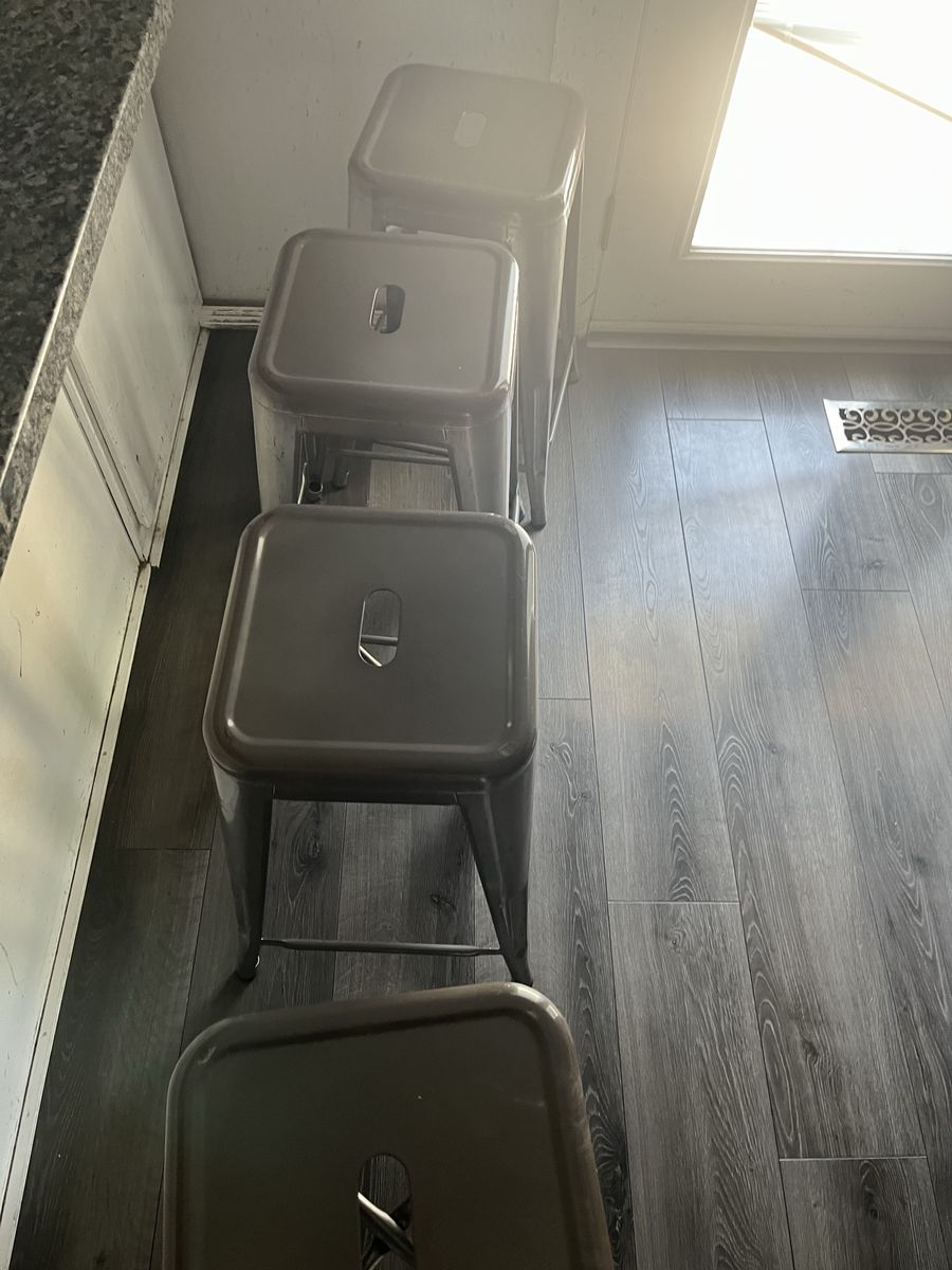 Set of 4 Silver Metal Industrial Counter Height Stools