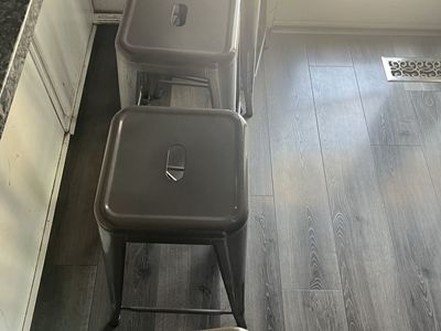 Set of 4 Silver Metal Industrial Counter Height Stools