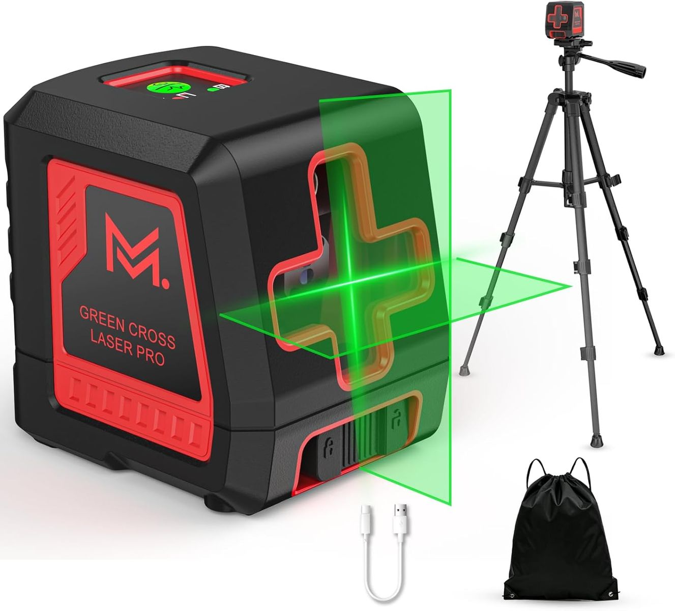 NEW Laser Level 100Ft Self Leveling Green Cross Line, 2-Line Laser Level with Tripod & Rechargeable Lithium Battery