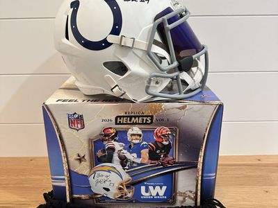 Selling a Tyler Warren autographed Indianapolis Colts Riddell Speed replica helmet.