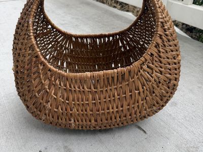 Vintage Woven Wicker Half-Moon Basket with Handle - Farmhouse Decor Storage