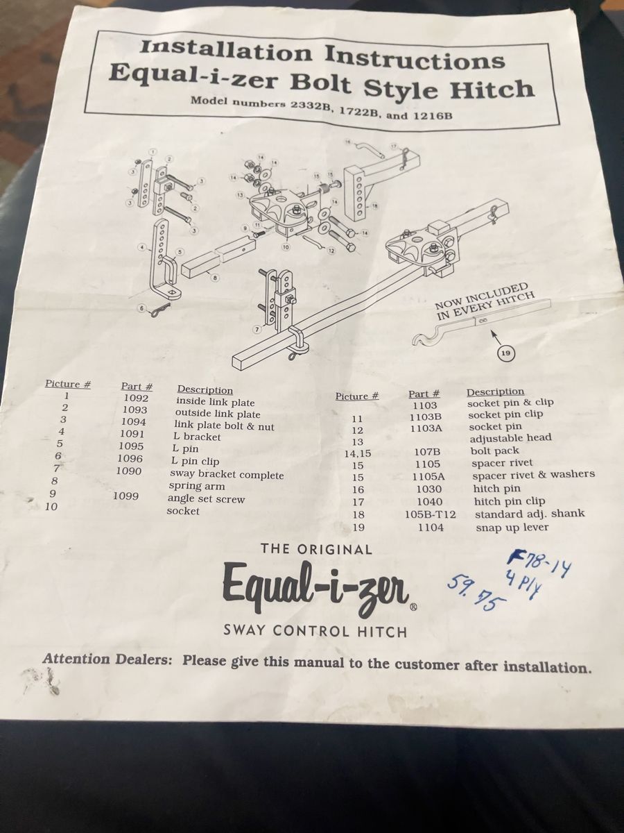 Equal-I-zer Sway Control Bolt Style Hitch (Adjustable Head Only)