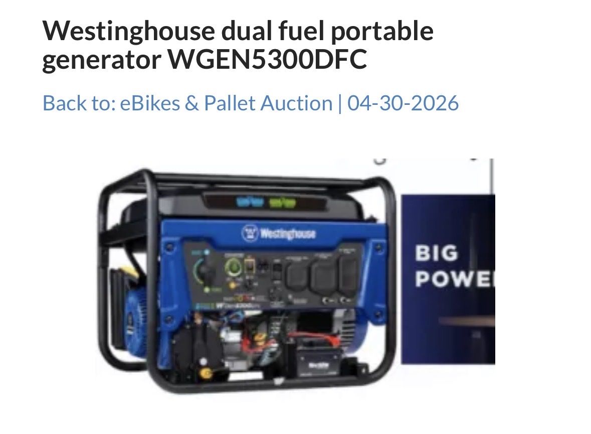 Westinghouse WGEN5300DFC Dual Fuel Portable Generator - 6600 Peak Watts, 5300 Running Watts