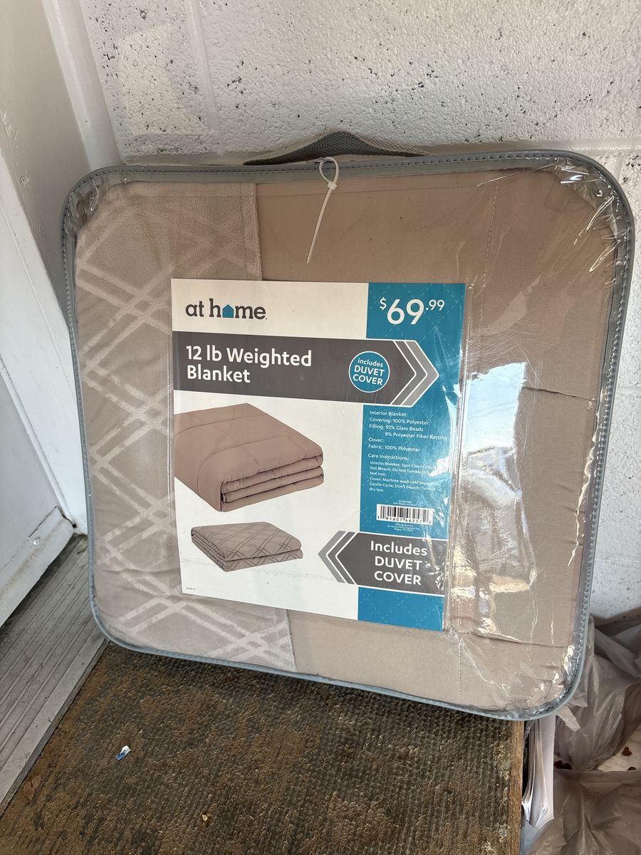 At Home 12 lb Weighted Blanket with Duvet Cover - Tan/Beige Patterned