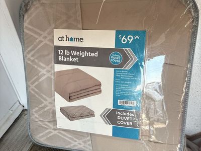At Home 12 lb Weighted Blanket with Duvet Cover - Tan/Beige Patterned