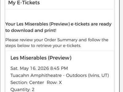 2 Tickets Les Miserables Tuacahn Amphitheater