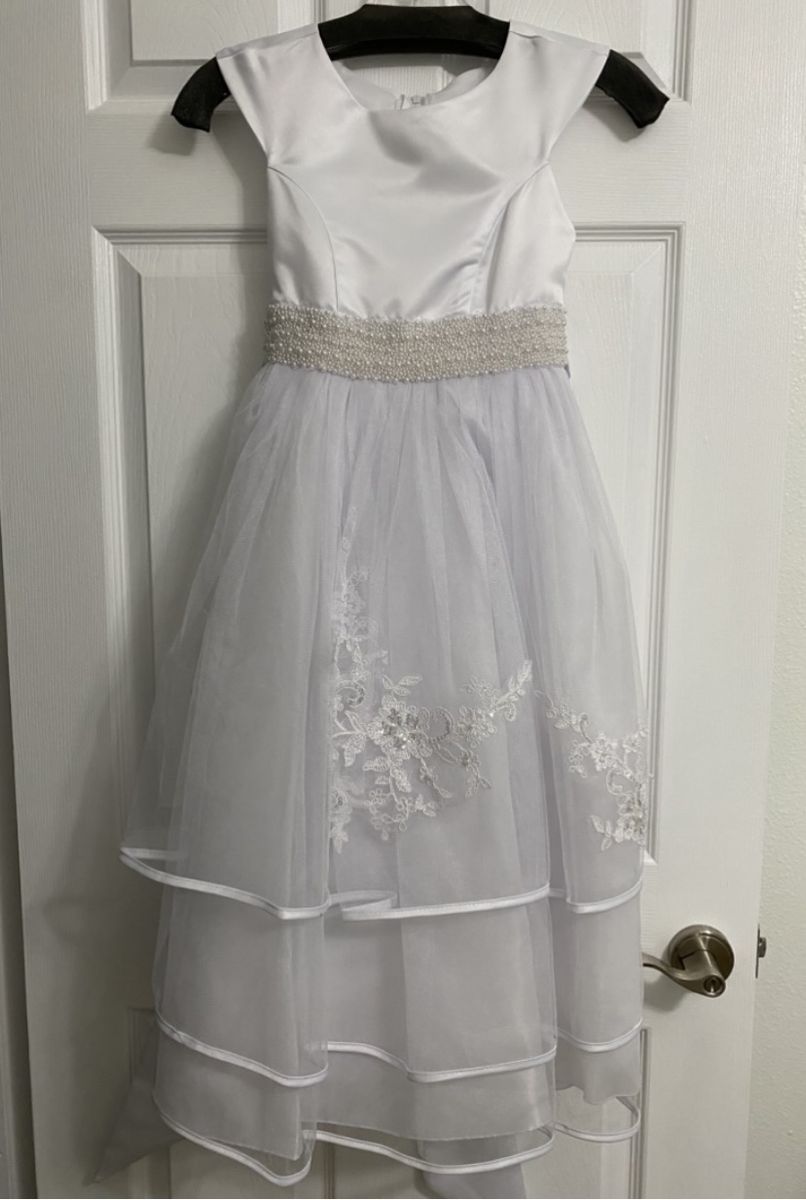 Girls Beautiful White Dress Flower Girl, Baptism, First Holy Communion