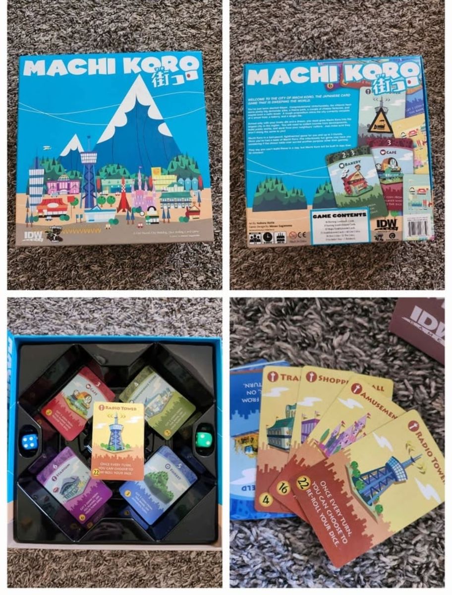Board games: Machi Koro, Clue Diced!, Bahamian dominoes, Captain America cards, Hoopla