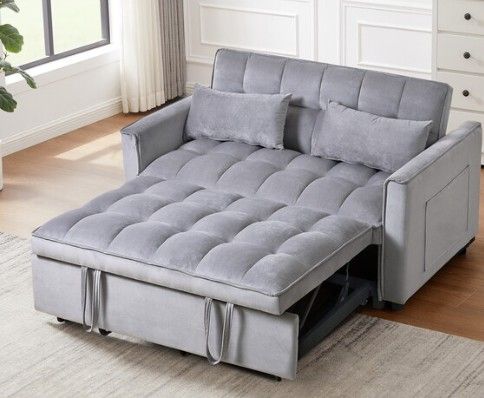 New - 3 in 1 Convertible Sleeper Sofa Bed, Velvet, Adjustable Backrest