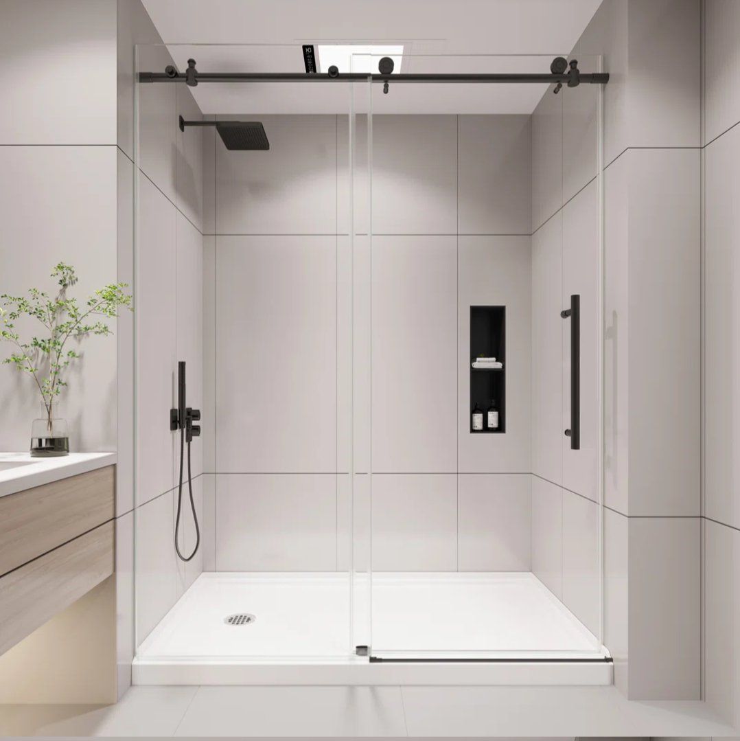 50"- 54" W x 76" H Single Sliding Frameless Shower Door in Matte Black Finish