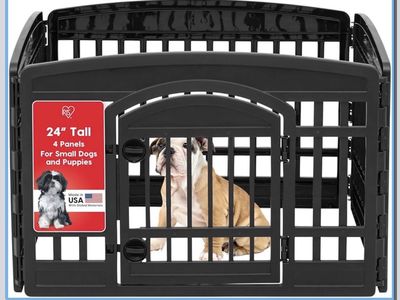Pet Playpen 24" Tall 4-Panel Heavy Duty Plastic Dog Gate with Door for Small Dogs & Puppies - New!
