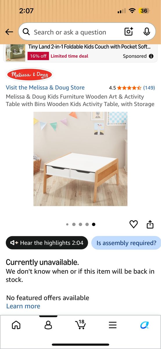 Melissa & Doug Wooden Kids Art & Activity Table with Storage Bins