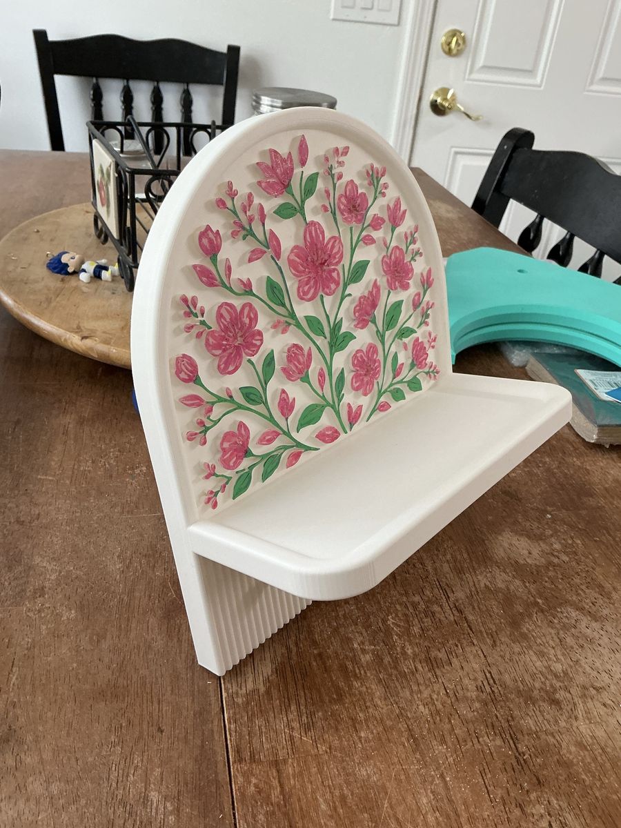 Hand-Painted Floral Wall Shelf White Pink Green Cottagecore Decor