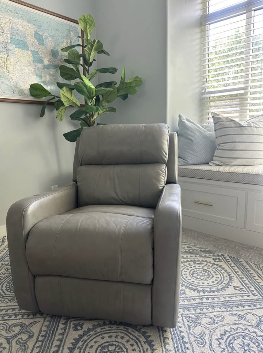 Gray Leather Recliner - Manual Recline, Padded Back and Arms, Great Condition
