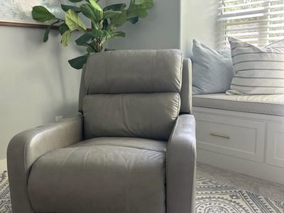Gray Leather Recliner - Manual Recline, Padded Back and Arms, Great Condition