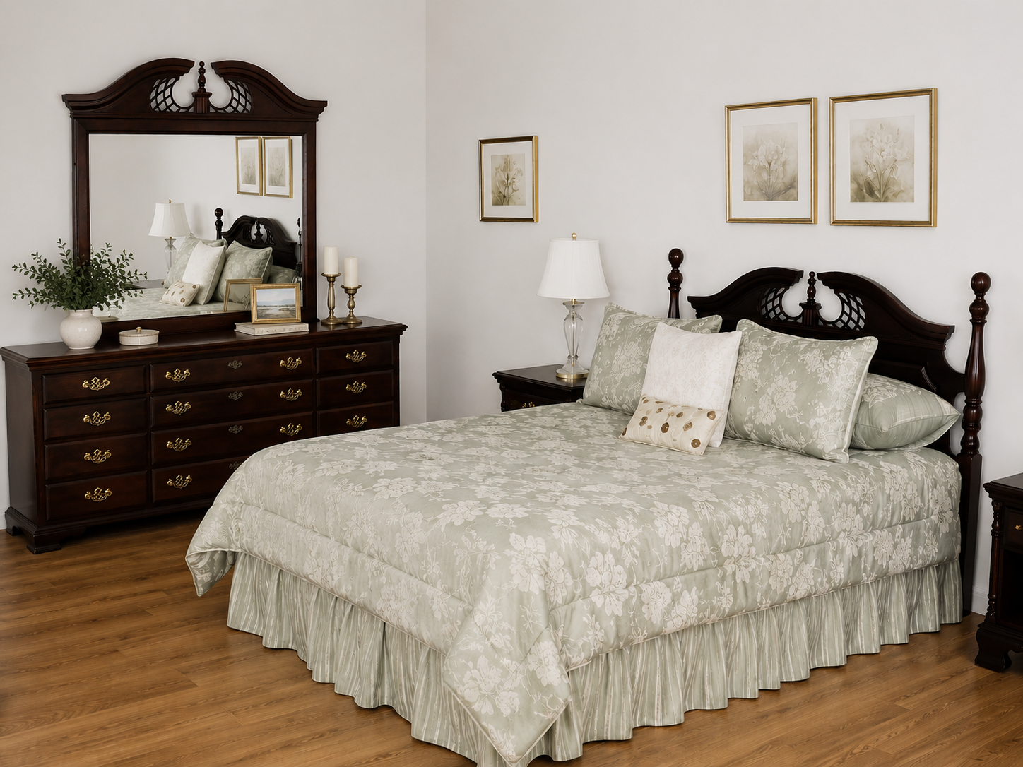 Queen Bedroom Set 4pc Cherry Wood