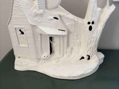 Halloween vintage unpainted ceramic haunted house
