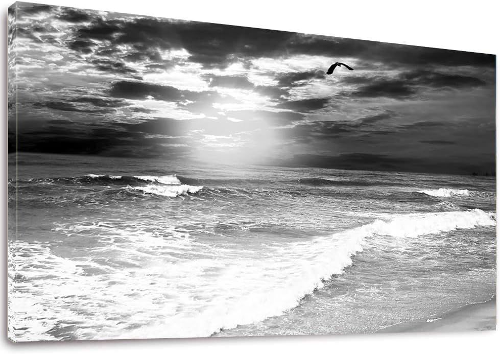 New Large Black White Ocean Sea Waves Bathroom Poster Print Wall Art Canvas Print Framed