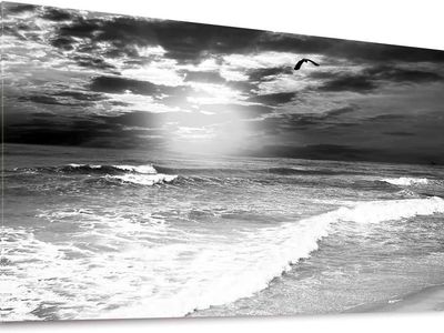 New Large Black White Ocean Sea Waves Bathroom Poster Print Wall Art Canvas Print Framed