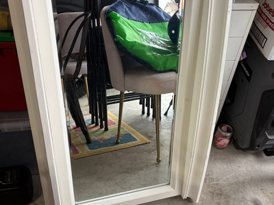 White pottery barn shelf with mirror