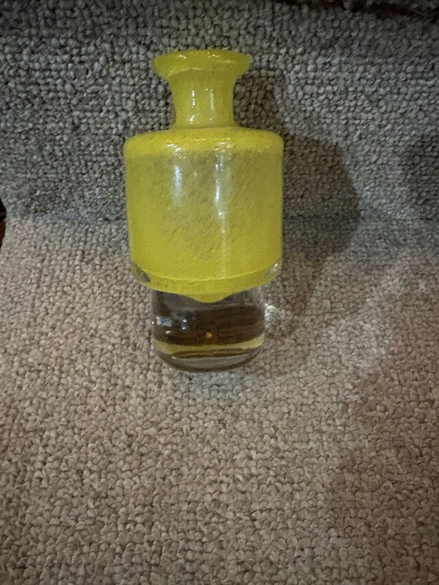 Yellow Glass Bud Vase with Speckled Texture, Clear Base, 5-6 inches tall