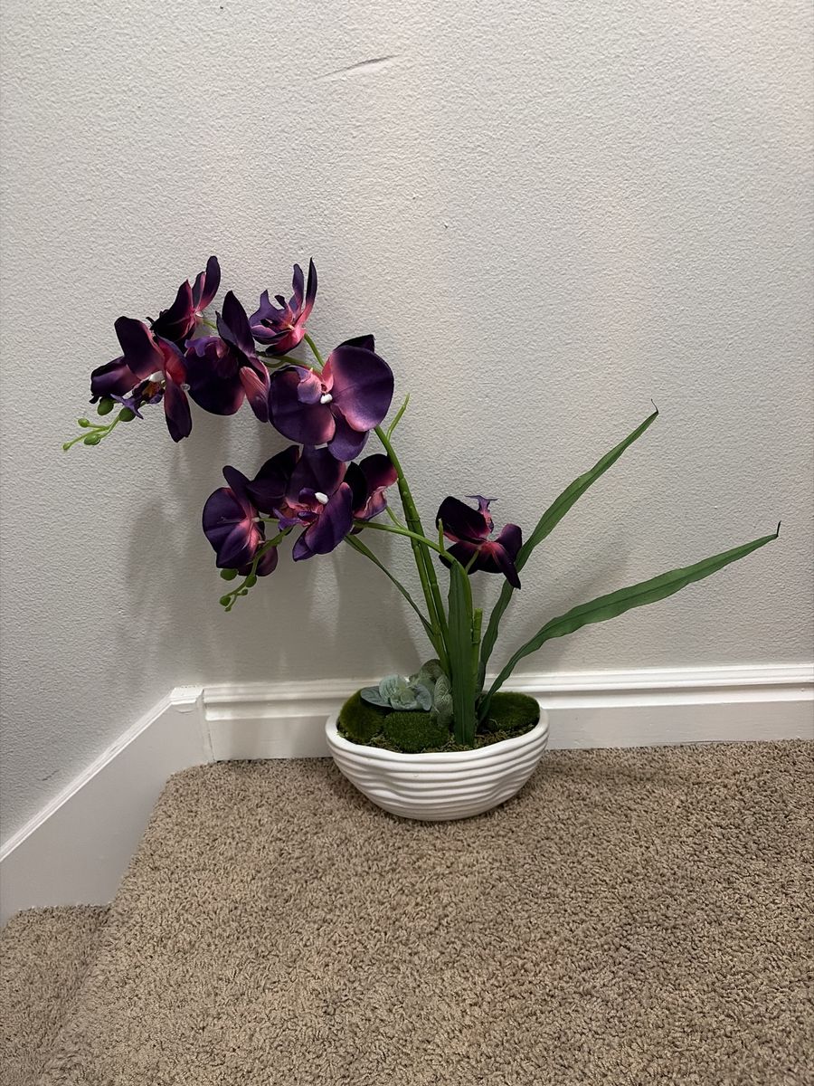 Artificial Purple Orchid in White Ceramic Planter - Home Decor