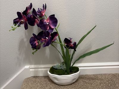 Artificial Purple Orchid in White Ceramic Planter - Home Decor