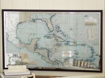 Pottery Barn Mirror Map Wall Art, Caribbean/Florida Vintage Style, Framed Decor