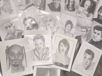 Hand-drawn Celebrity Portrait Art - Snoop Dogg & Taylor Swift Pencil Sketches, Signed, Original