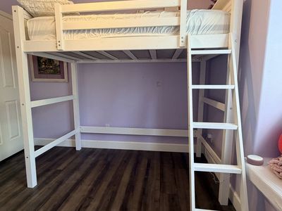 White Twin Loft Bed with Ladder - Space-Saving Design, Great Condition