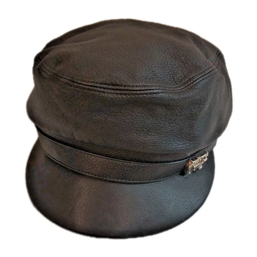Gucci Leather Newsboy Cap Size L Black Hat