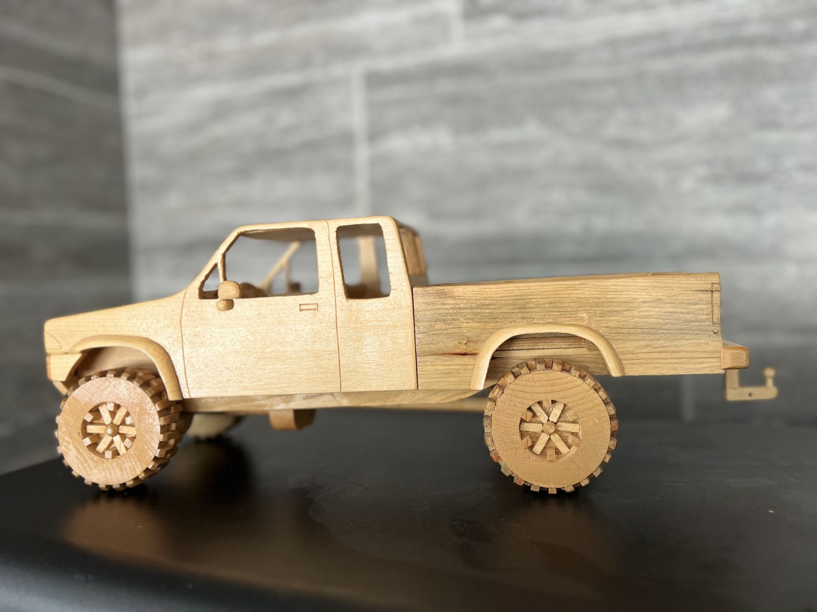 Custom Handcrafted 1993 Toyota Pickup 4x4 Tilt Trailer Wooden Model Set - 800$