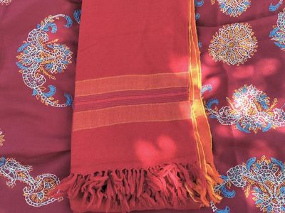 Red/Orange Embroidered Scarf with Fringe