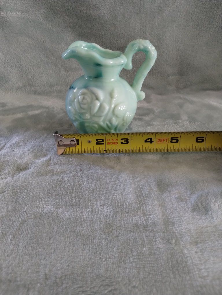 Avon Pale Blue Milk Glass Bud Vase with Raised Rose Details - 3.5 inches Tall